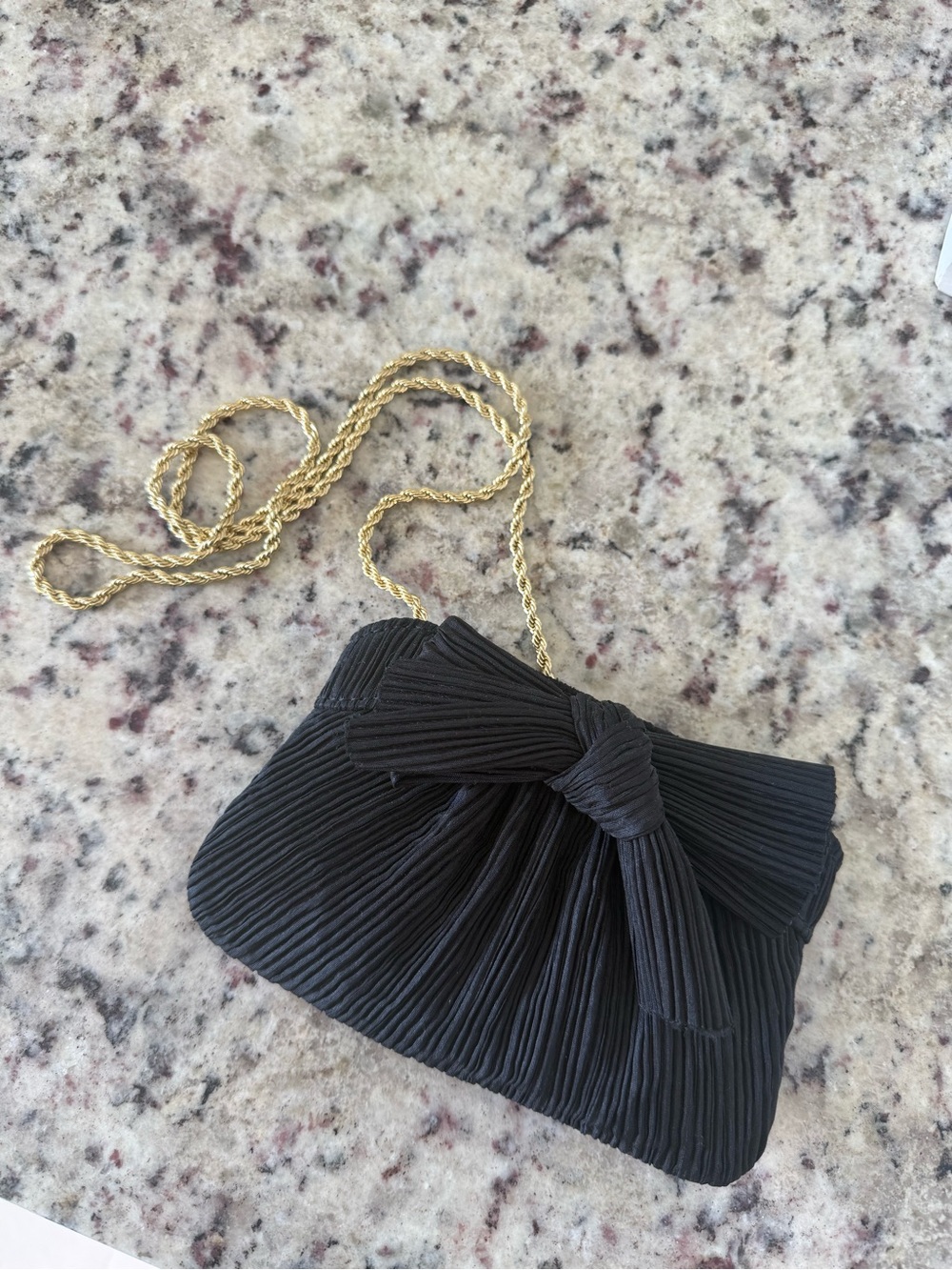 Loeffler Randall Black Pleated Bow Chain Crossbody Clutch